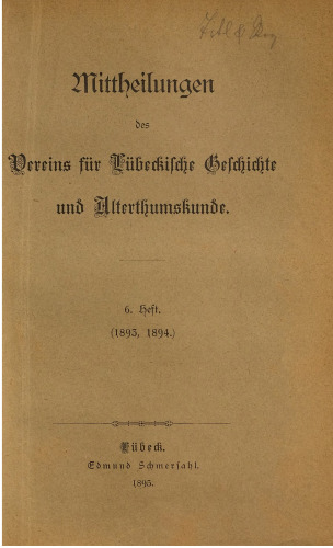Mitteilungen des Verens für Lübeckische Geschichte und Altertumskunde
