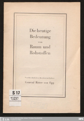 Die heutige Bedeutung von Raum und. Rohstoffen