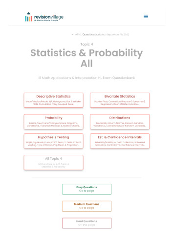 Revision village Math AI HL - Statistics & Probability - Hard Difficulty Questionbank