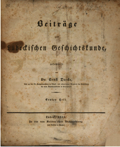 Beiträge zur Lübeckischen Geschichtskunde