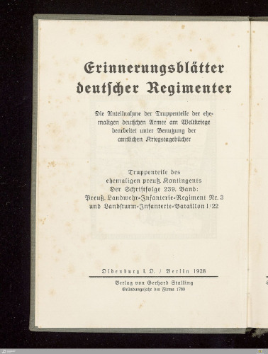 Geschichte des Preußisches Landwehr-Infanterie-Regiments Nr. 3