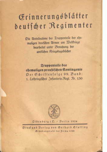 Das 1. Lothringische Infanterie-Regiment Nr. 130