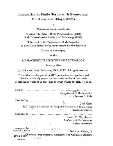 Integration in finite terms with elementary functions and dilogarithms [PhD Thesis]