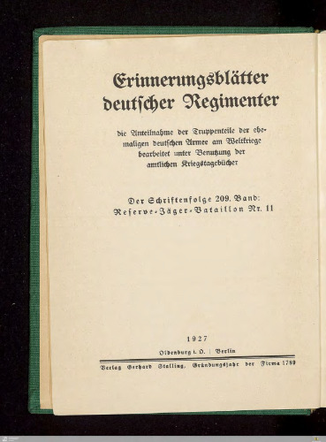 Geschichte des Reserve-Jäger-Bataillons Nr. 11 1914 - 1919