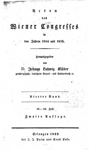 Acten [Akten] des Wiener Congresses [Kongresses] in den Jahren1814 und 1815