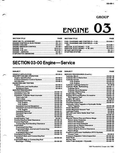Ford Lincoln Mercury 4.6L SOHC (2V) & 3.8L OHV Engine Service Manual