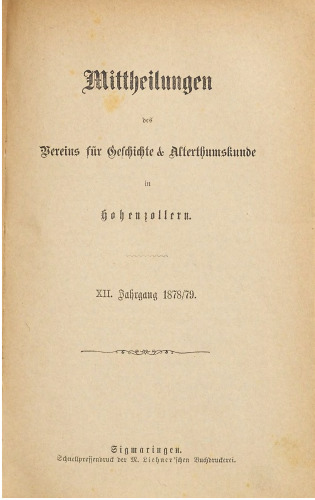Mitteilungen des Vereins für Geschichte und Altertumskunde in Hohenzollern