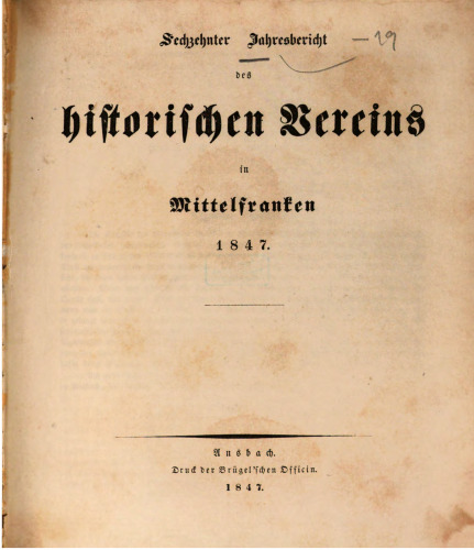 Jahresbericht des Historischen Vereins in Mittelfranken