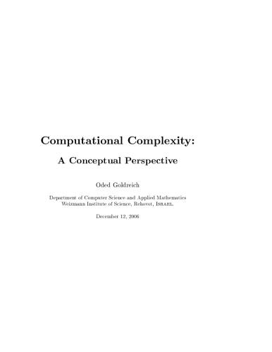 Computational Complexity: A Conceptual Persp ective