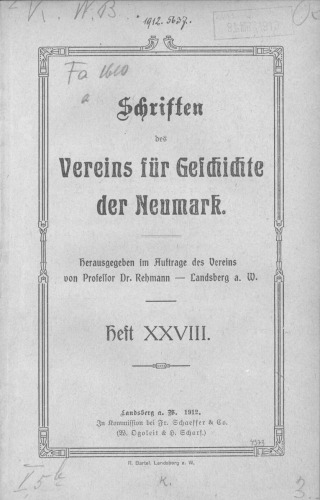 Schriften des Vereins für Geschichte der Neumark