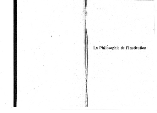 La Philosophie d'institution