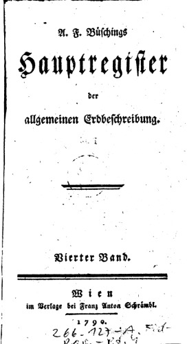 A. F. Büschings Hauptregister der allgemeinen Erdbeschreibung