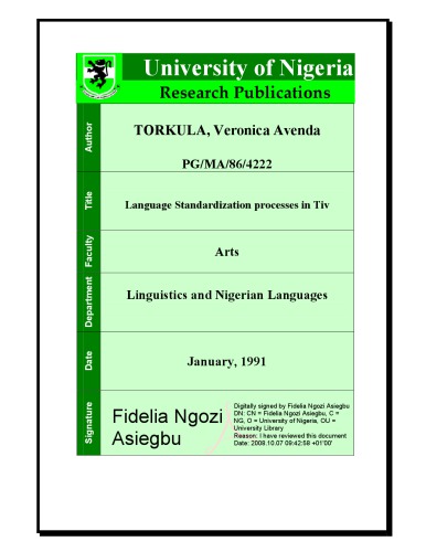 Language Standardization processes in Tiv