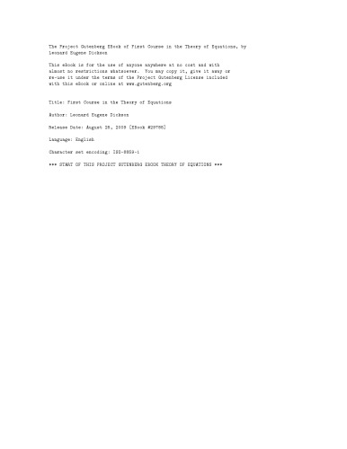 First Course in the Theory of Equations