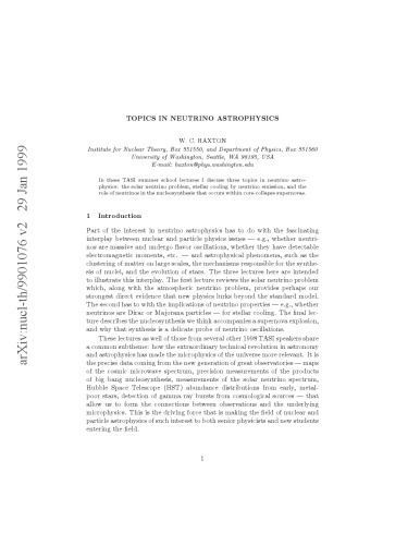 Topics in Neutrino Astrophysics [lectures]