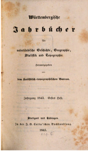 Württembergische Jahrbücher für Vaterländische Geschichte, Geographie, Statistik und Topographie