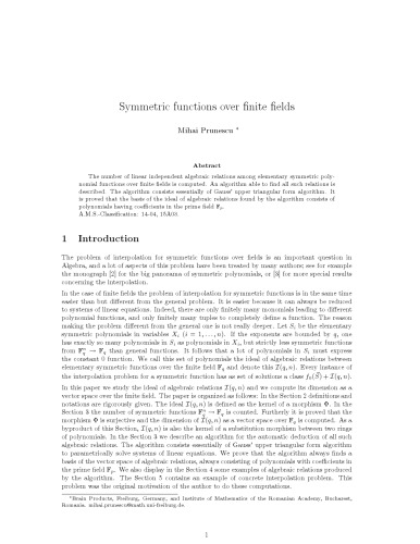 Symmetric functions over finite fields