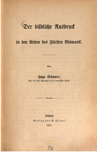 Der bildliche Ausdruck in den Reden des Fürsten Bismarck