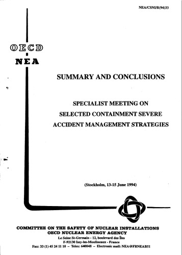 Selected Containment Severe Accident Mgmt Strategies (csni-r1994-33)