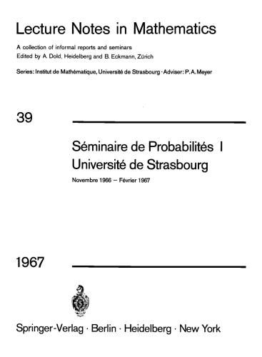 Seminaire de Probabilites I Universite de Strasbourg