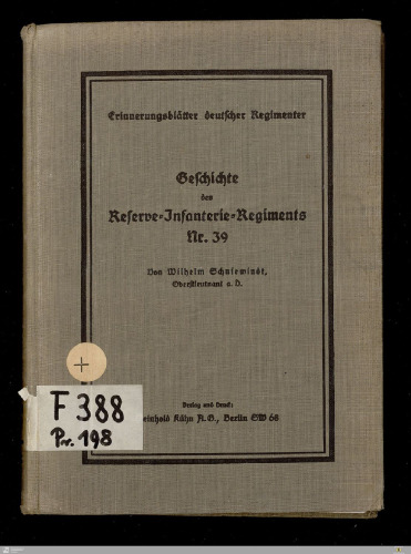 Geschichte des Reserve-Infanterie-Regiments Nr. 39
