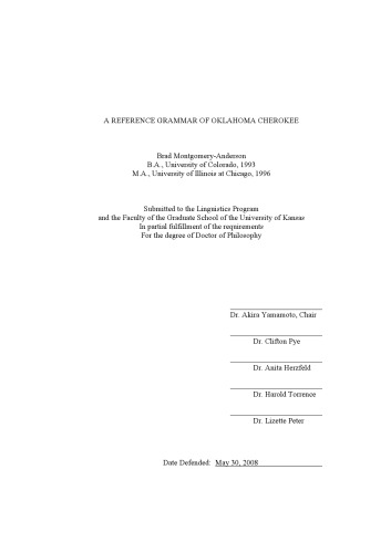 A reference grammar of Oklahoma Cherokee