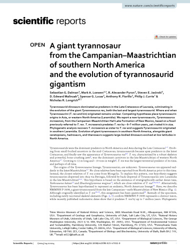 A giant tyrannosaur from the Campanian–Maastrichtian of southern North America and the evolution of tyrannosaurid gigantism