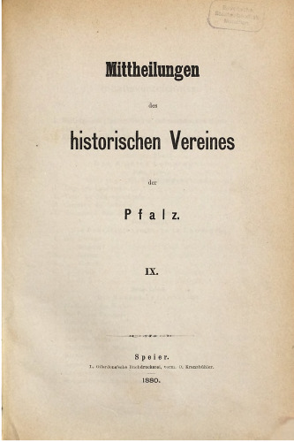 Mitteilungen des Historischen Vereins der Pfalz