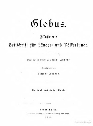 Globus. Illustrirte Zeitschrift für Länder- und Völkerkunde