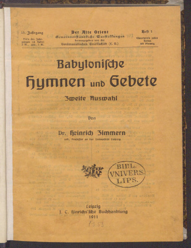 Babylonische Hymnen und Gebete. Zweite Auswahl