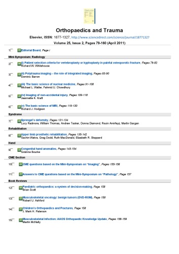 Orthopaedics and Trauma. Volume 25, Issue 2, Pages 79-160 (April 2011)