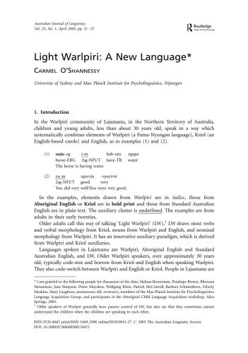 Light Warlpiri - A New Language