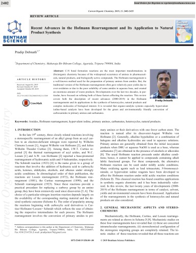 Current Organic Chemistry Recent Advances in the Hofmann Rearrangement and Its Application to Natural Product Synthesis