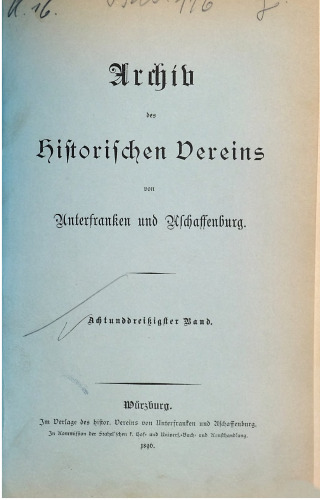 Archiv des Historischen Vereins von Unterfranken und Aschaffenburg