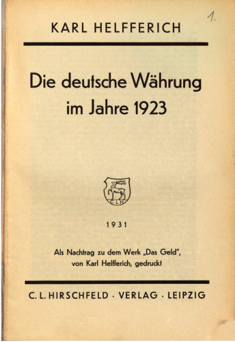 Die deutsche Währung im Jahre 1923