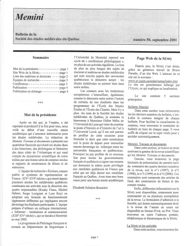 Memini : bulletin de la Société des études médiévales du Québec