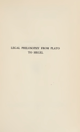 Legal Philosophy from Plato to Hegel