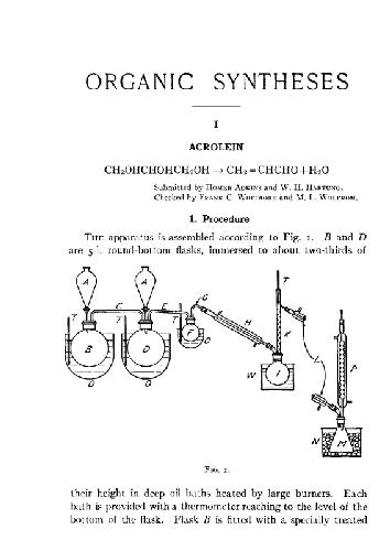 Organic Syntheses An annual publication of satisfactory methods