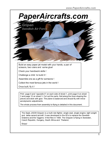 PaperAircrafts.com JAS-39 Gripen