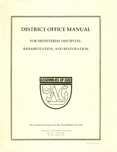 District Office Manual for Ministerial Discipline, Rehabilitation, and Restoration