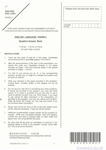 HKDSE English Language 2020: Paper 2