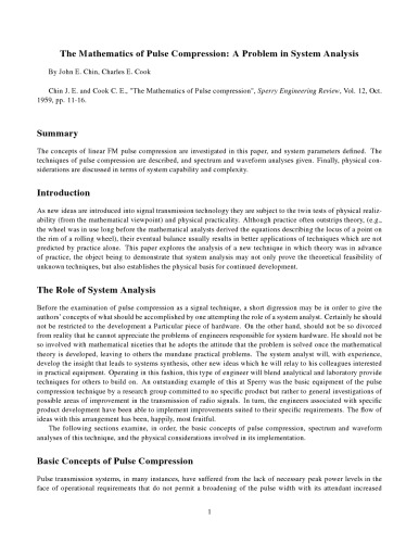 The Mathematics of Pulse Compression: A Problem in System Analysis