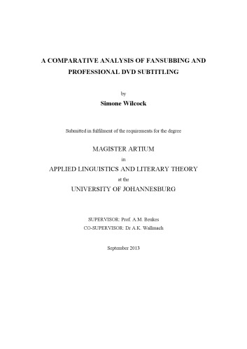 A Comparative Analysis of Fansubbing and Professional DVD Subtitling