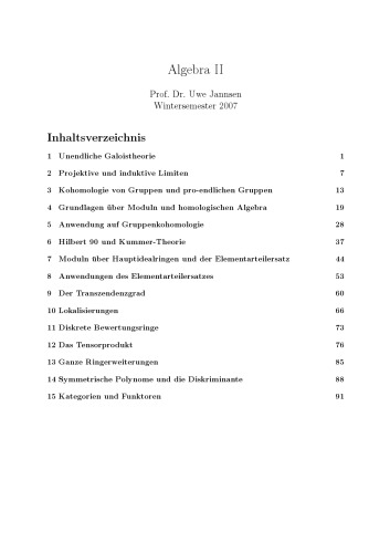Algebra II WS 2007