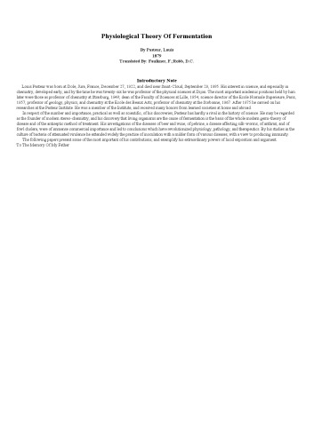 Physiological Theory Of Fermentation