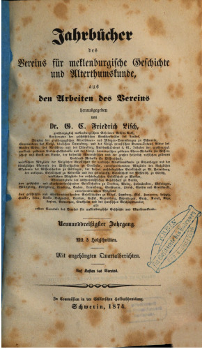 Jahrbücher des Vereins für mecklenburgische Geschichte und Altertumskunde