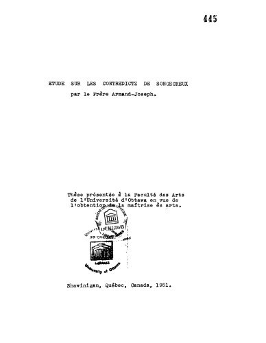 Etude sur les Contredictz de Songecreux