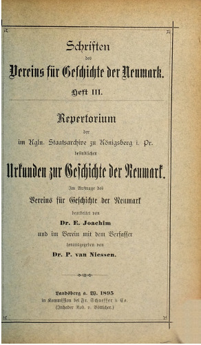 Schriften des Vereins für Geschichte der Neumark
