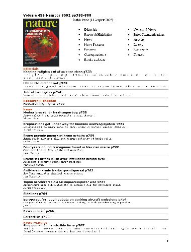 Nature (Vol. 436, No. 7052, 11 August 2005)