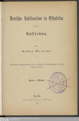 Deutsche Kultivation i Ostafrika und Kaffeebau
